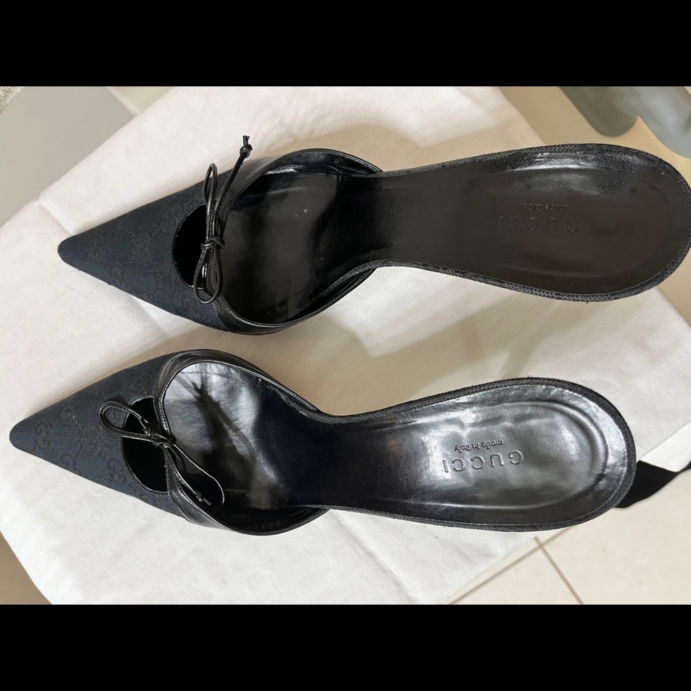 Gucci GG monogram mule black canvas tie 10